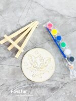 ست تابلو رنگ آمیزی چوبی پایه دار گرد و گواش BIERSI سری WOOD CRAFTS طرح کرومی و حیوانات کد 1082 - Image 2
