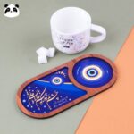 زیر لیوانی بیسکوییتی چوبی طرح چشم نظر - Image 2