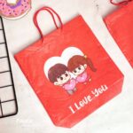 بگ پارچه ای قرمز طرح دختر و پسر I LOVE YOU کد 143 - Image 3