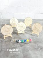 ست تابلو رنگ آمیزی چوبی پایه دار گرد و گواش BIERSI سری WOOD CRAFTS طرح کرومی و حیوانات کد 1082